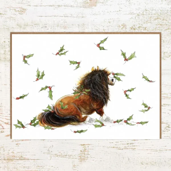 Wenskaart Pony Nut - Holly Christmas