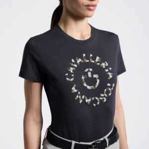 Cavalleria Toscana T-Shirt Floral Embroidery Charcoal 7Q00 Dames