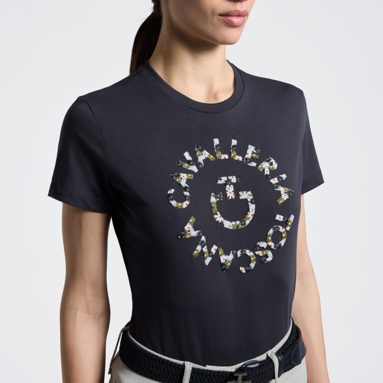 Cavalleria Toscana T-Shirt Floral Embroidery Charcoal 7Q00 Dames