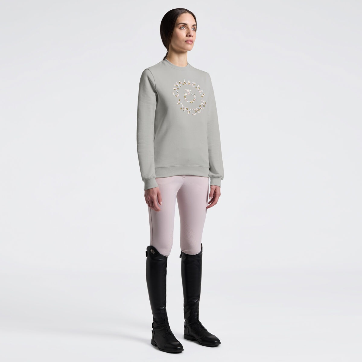 Cavalleria Toscana Sweatshirt Belgian Block Cotton Floral Embroidery Crew Neck 5T00