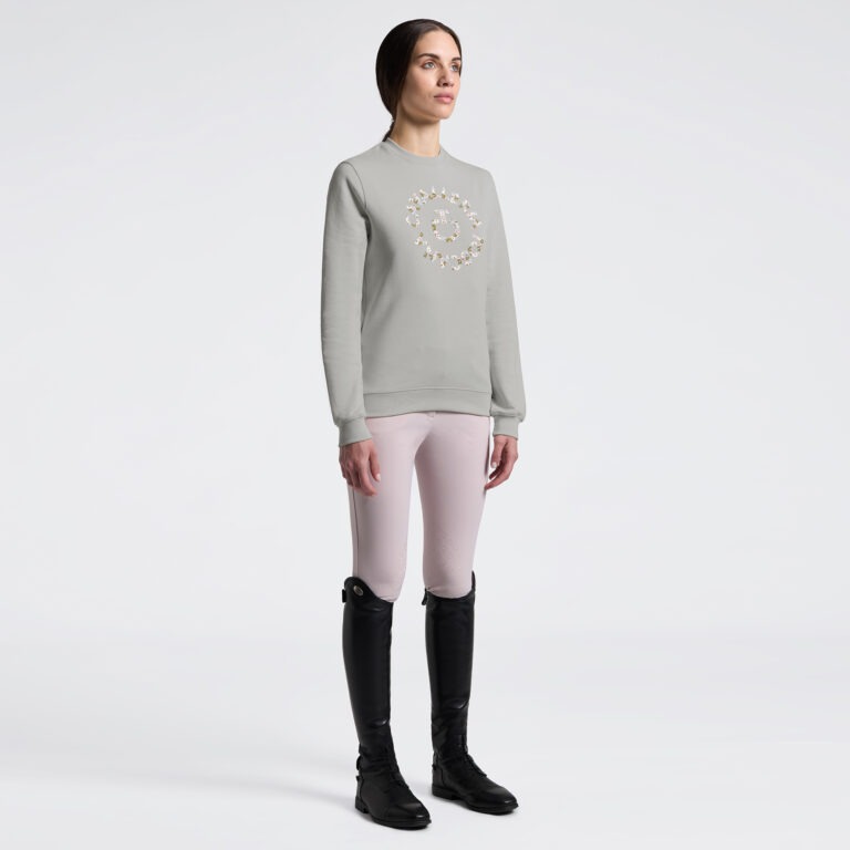 Cavalleria Toscana Sweatshirt Belgian Block Cotton Floral Embroidery Crew Neck 5T00
