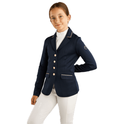 Montar Helen Junior wedstrijdjasje met rosegouden details navy