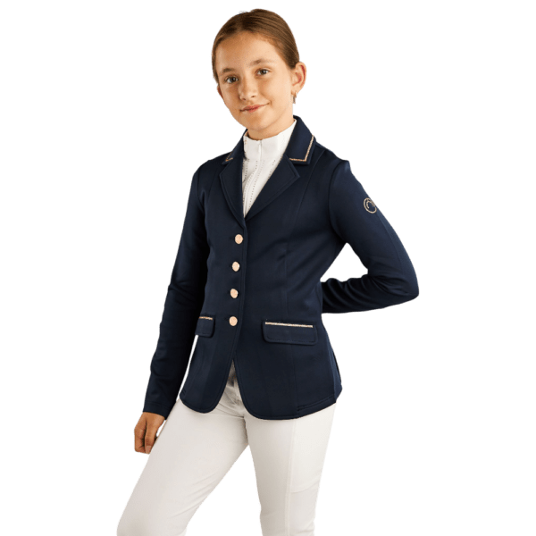 Montar Helen Junior wedstrijdjasje met rosegouden details navy