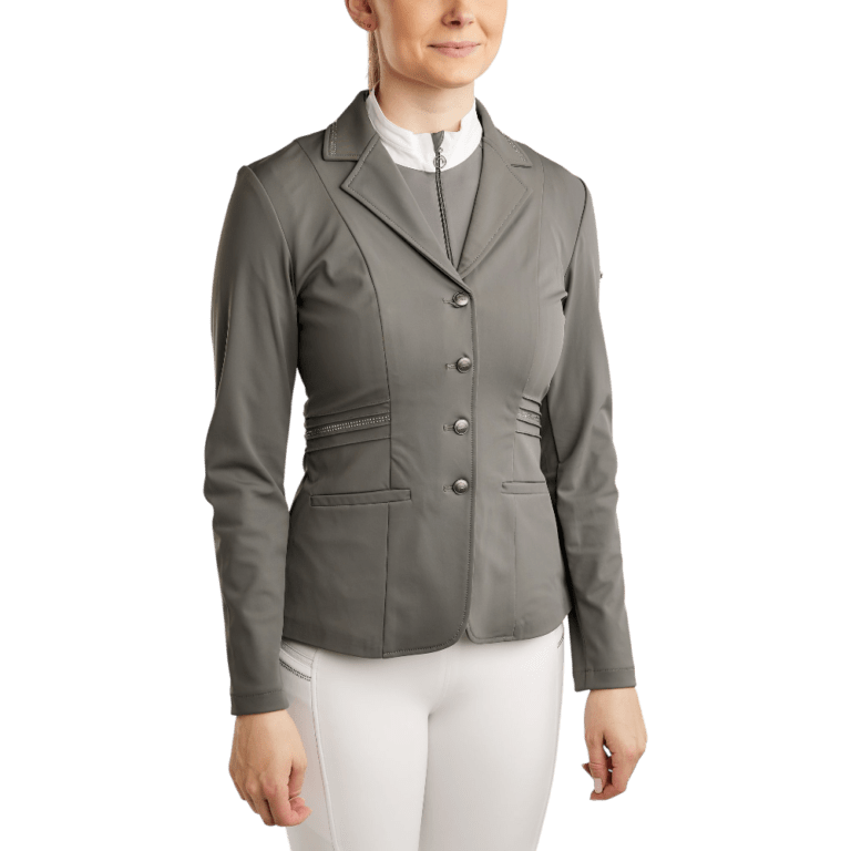 Montar Wedstrijdjasje Pearl Grey Pintucks and Gun Metal crystals