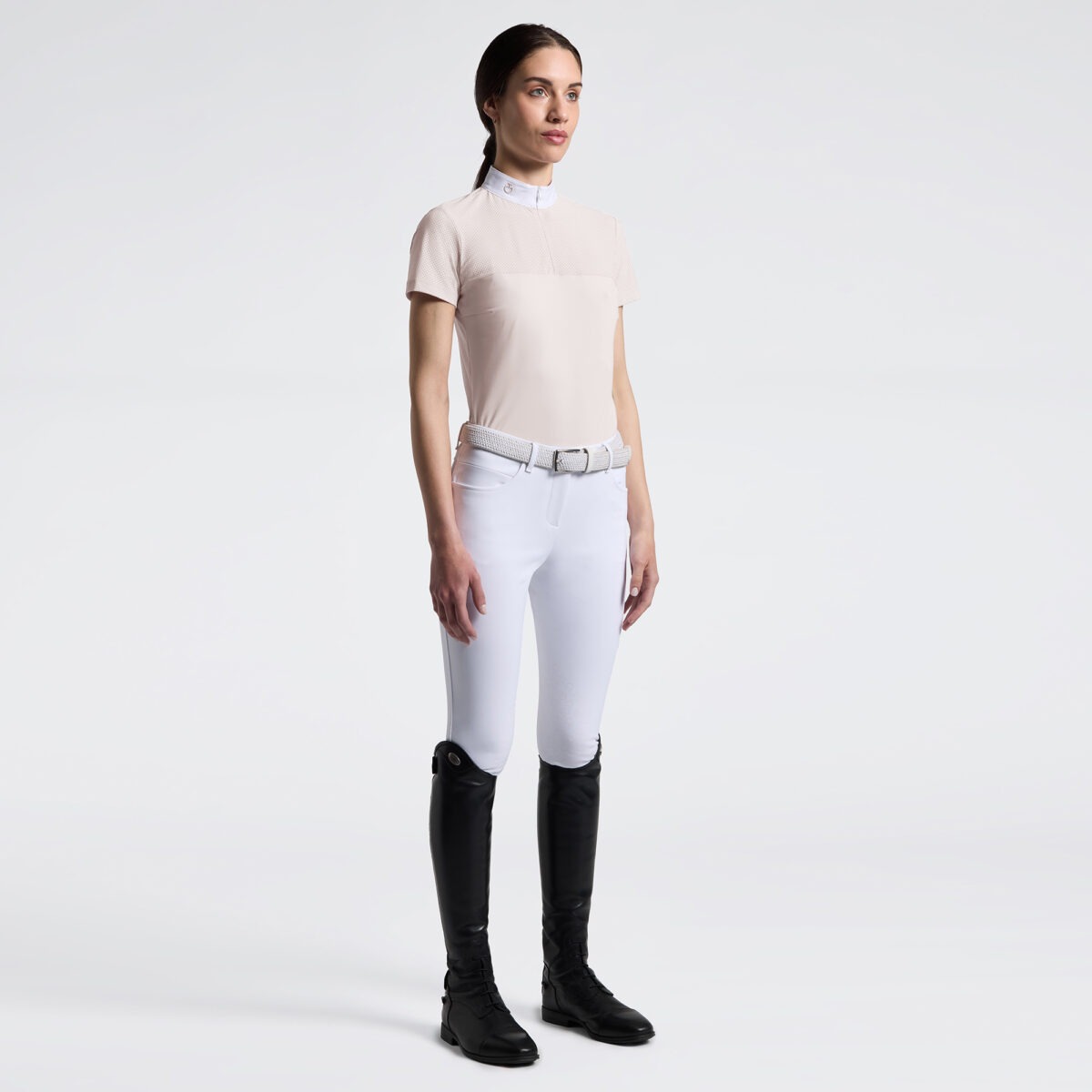 Cavalleria Toscana Wedstrijdshirt Perforated Jersey Inserts S/S 1E00 Beige/White Dames