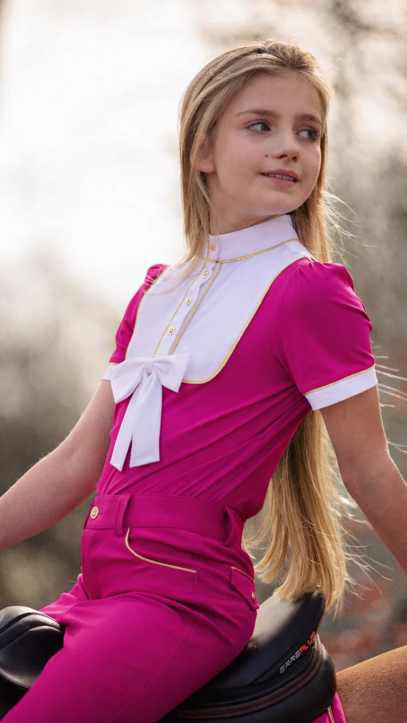 Valentina Equestrian Wedstrijdshirt SS Fuchsia meisjes