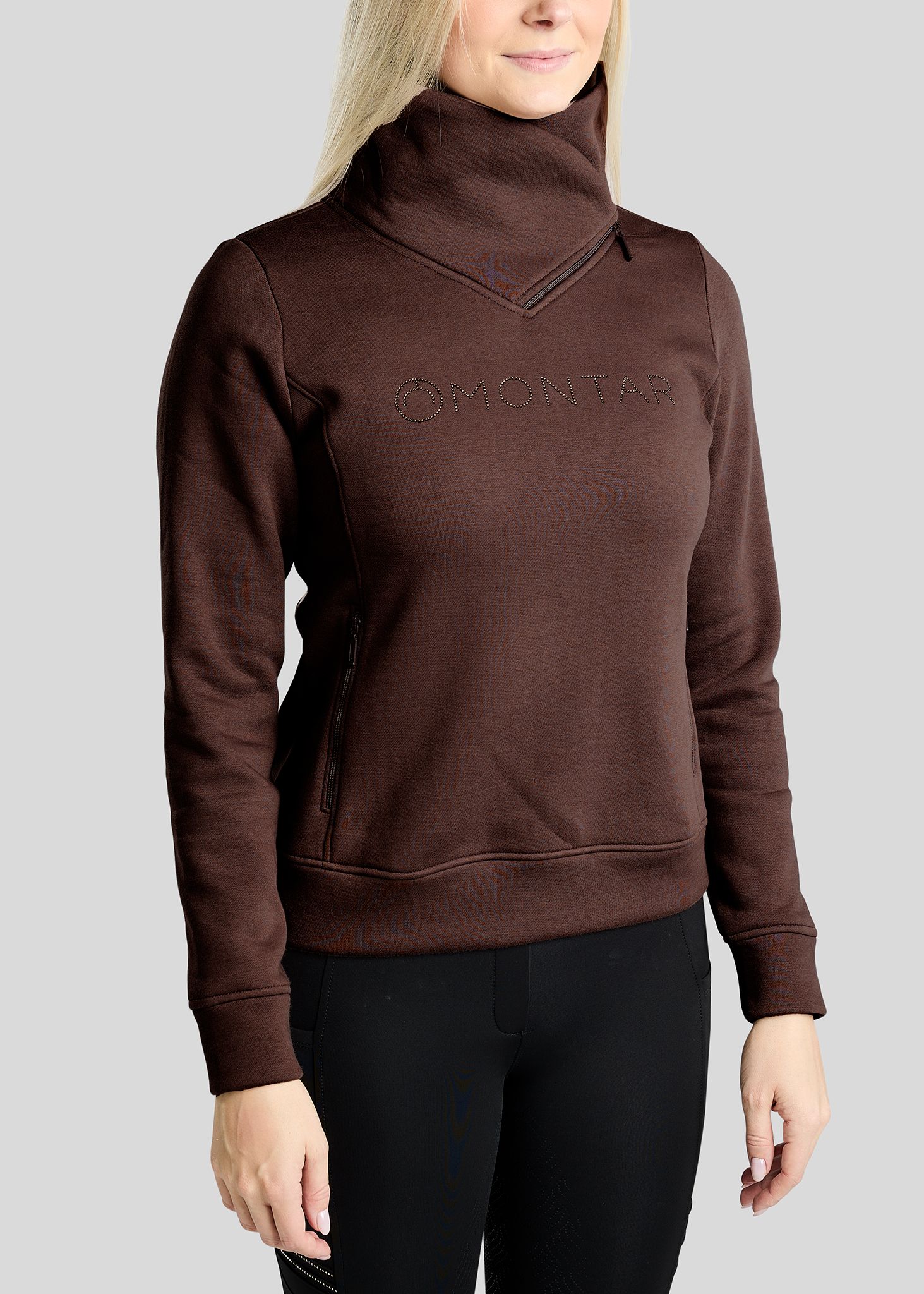MoNaja Sweatshirt w. High Collar and Golden Quartz Crystals Black Peony